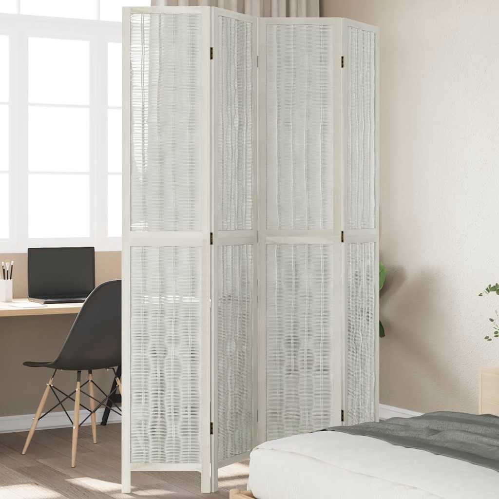 Room Divider 4 Panels White Solid Wood Paulownia - vid-358676 - Charlotte Dunes
