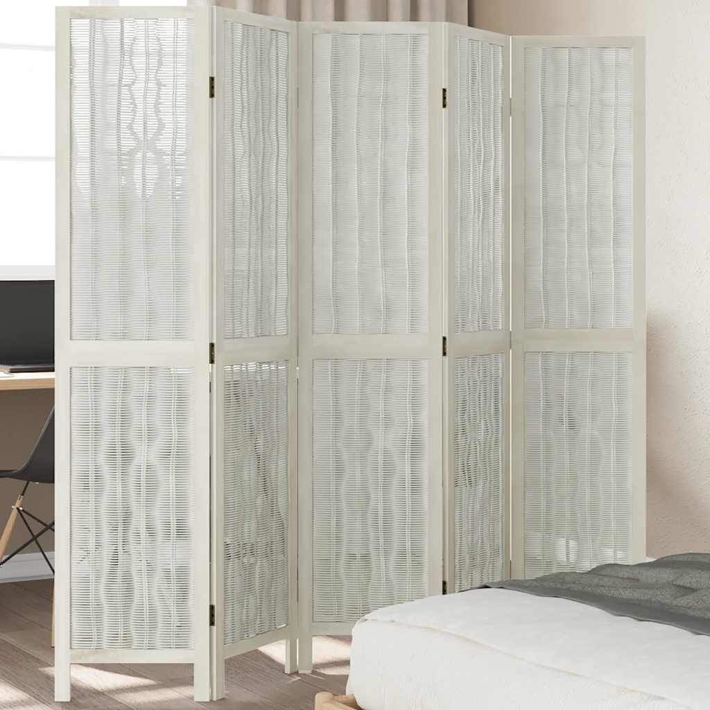 Room Divider 5 Panels White Solid Wood Paulownia - vid-358678 - Charlotte Dunes