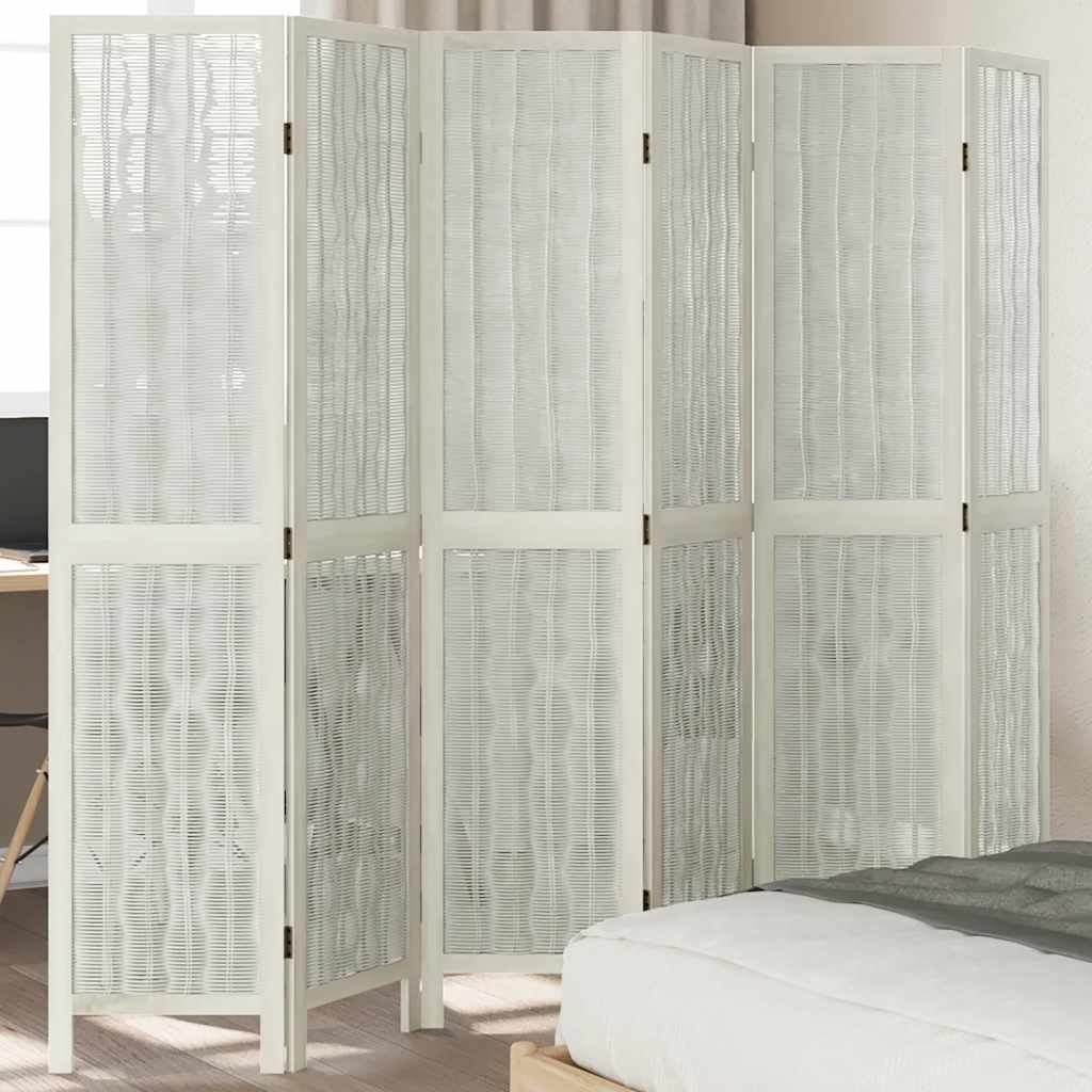 Room Divider 6 Panels White Solid Wood Paulownia - vid-358682 - Charlotte Dunes