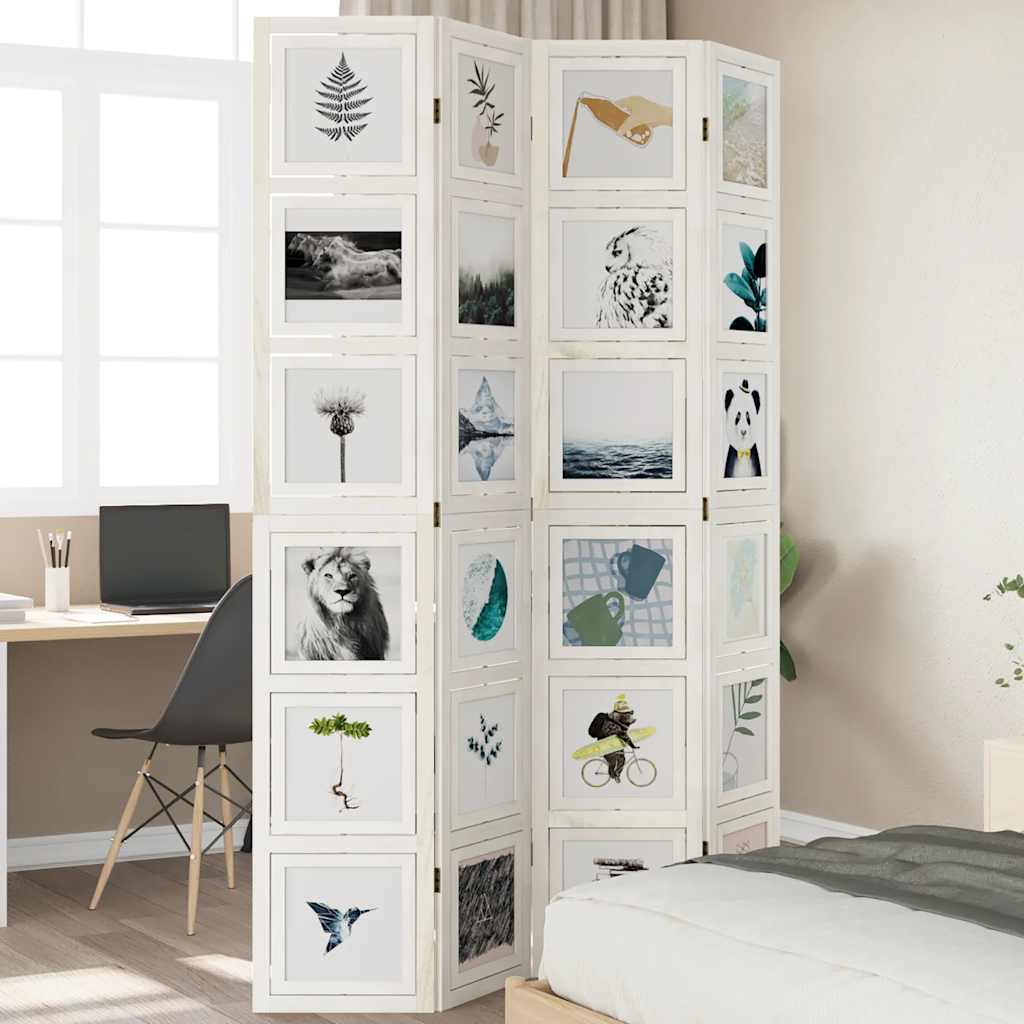 Room Divider 4 Panels White Solid Wood Paulownia - Brittle & Co
