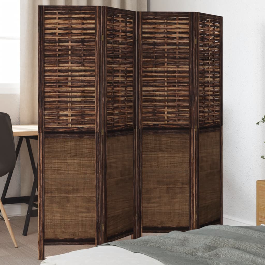 Room Divider 4 Panels Dark Brown Solid Wood Paulownia - All Things Good