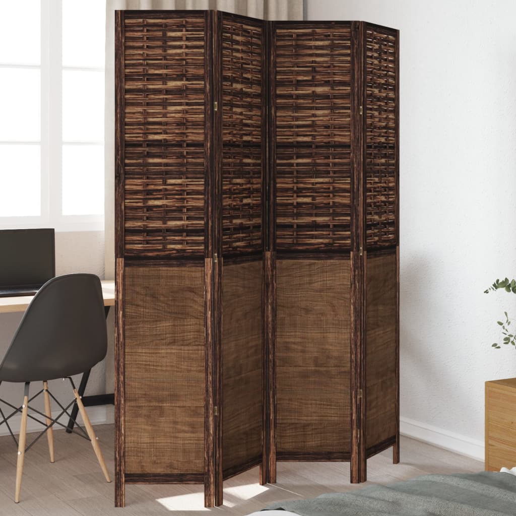 Room Divider 4 Panels Dark Brown Solid Wood Paulownia - All Things Good