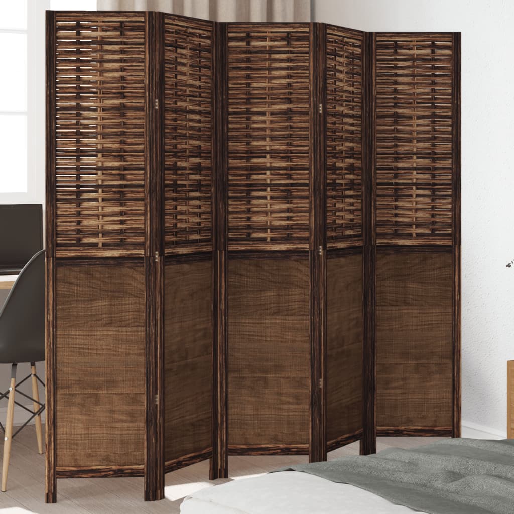 Room Divider 5 Panels Dark Brown Solid Wood Paulownia - Style and Chic