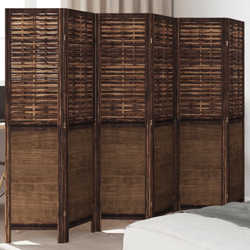 Room Divider 6 Panels Dark Brown Solid Wood Paulownia - All Things Good