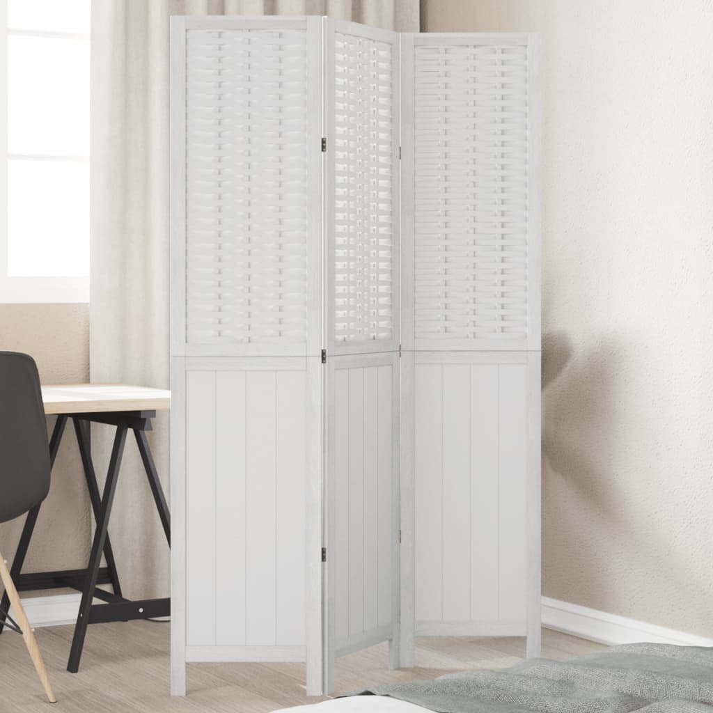 Room Divider 3 Panels White Solid Wood Paulownia - All Things Good