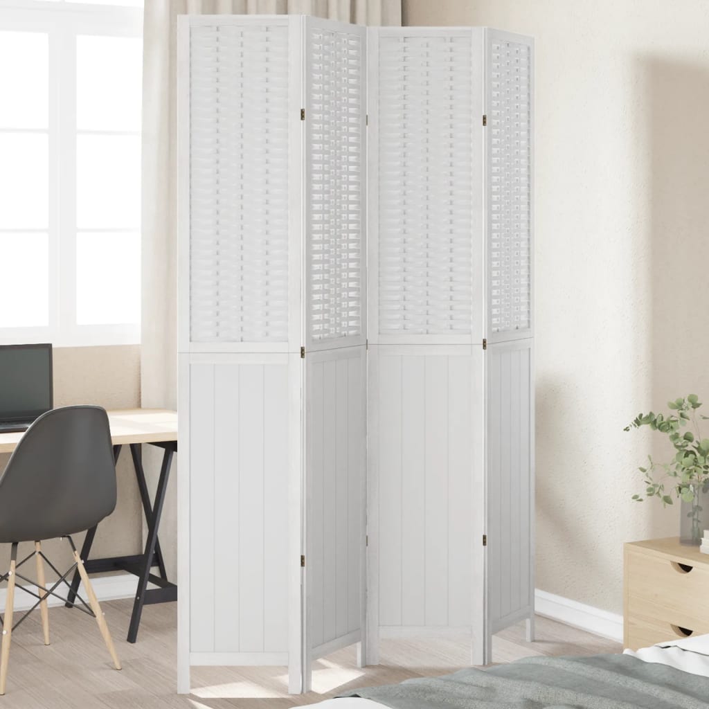 Room Divider 4 Panels White Solid Wood Paulownia - All Things Good