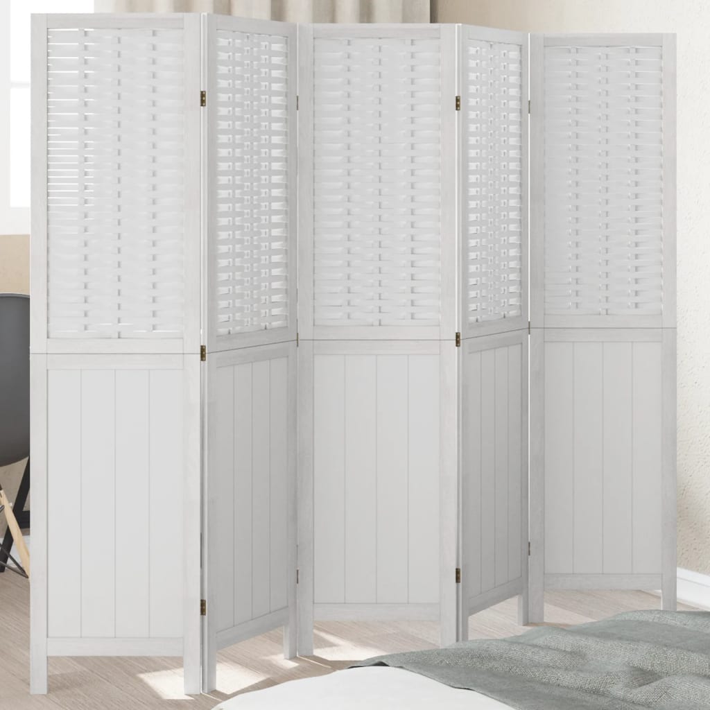 Room Divider 5 Panels White Solid Wood Paulownia - Style and Chic