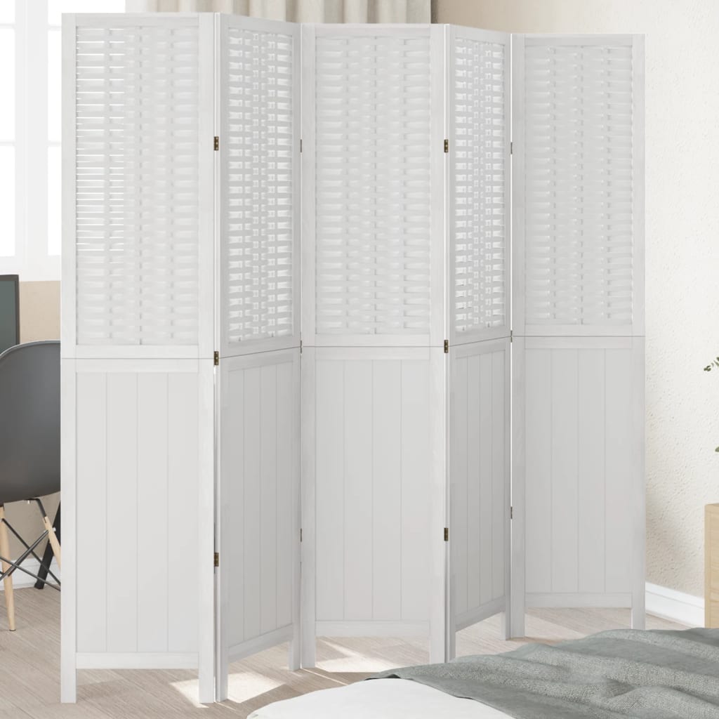 Room Divider 5 Panels White Solid Wood Paulownia - All Things Good