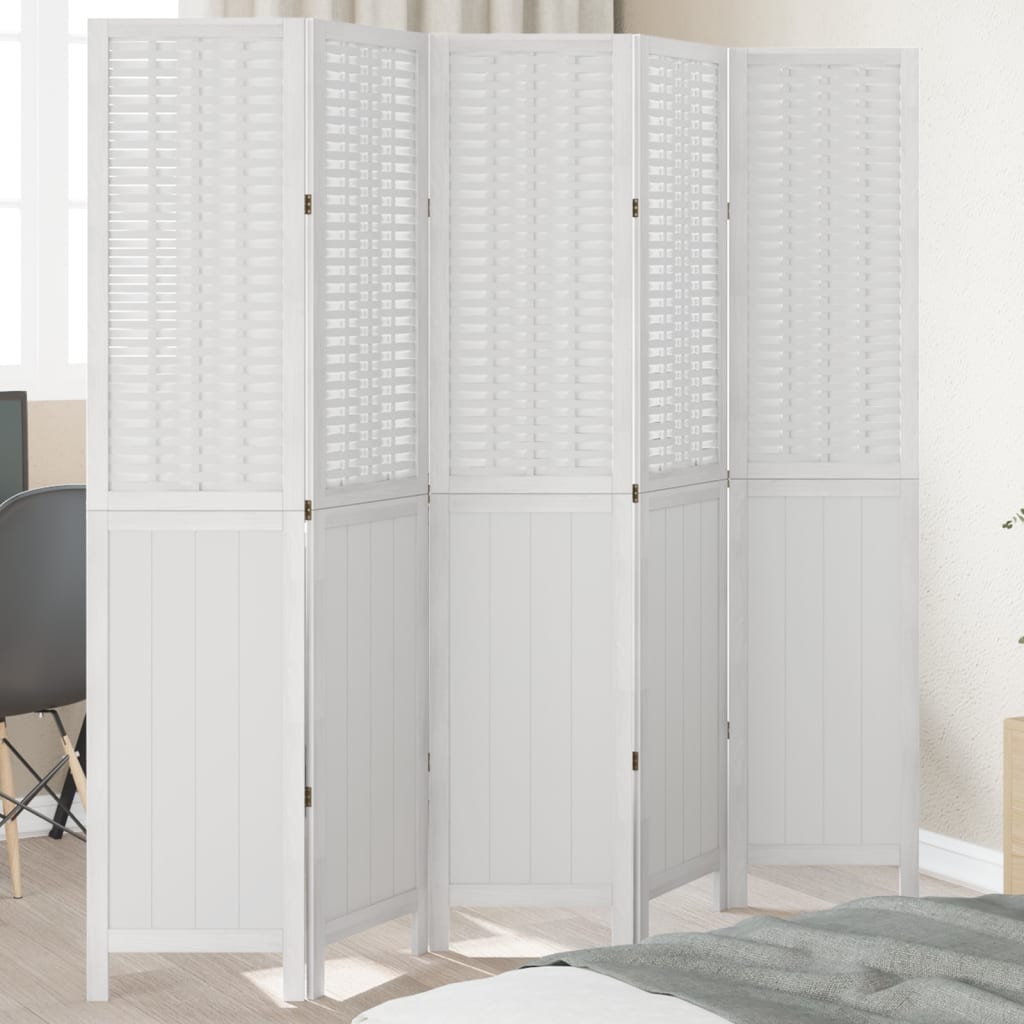 Room Divider 5 Panels White Solid Wood Paulownia - Style and Chic