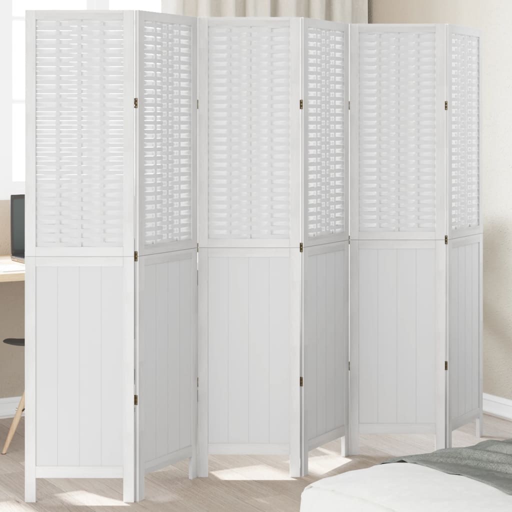 Room Divider 6 Panels White Solid Wood Paulownia - All Things Good