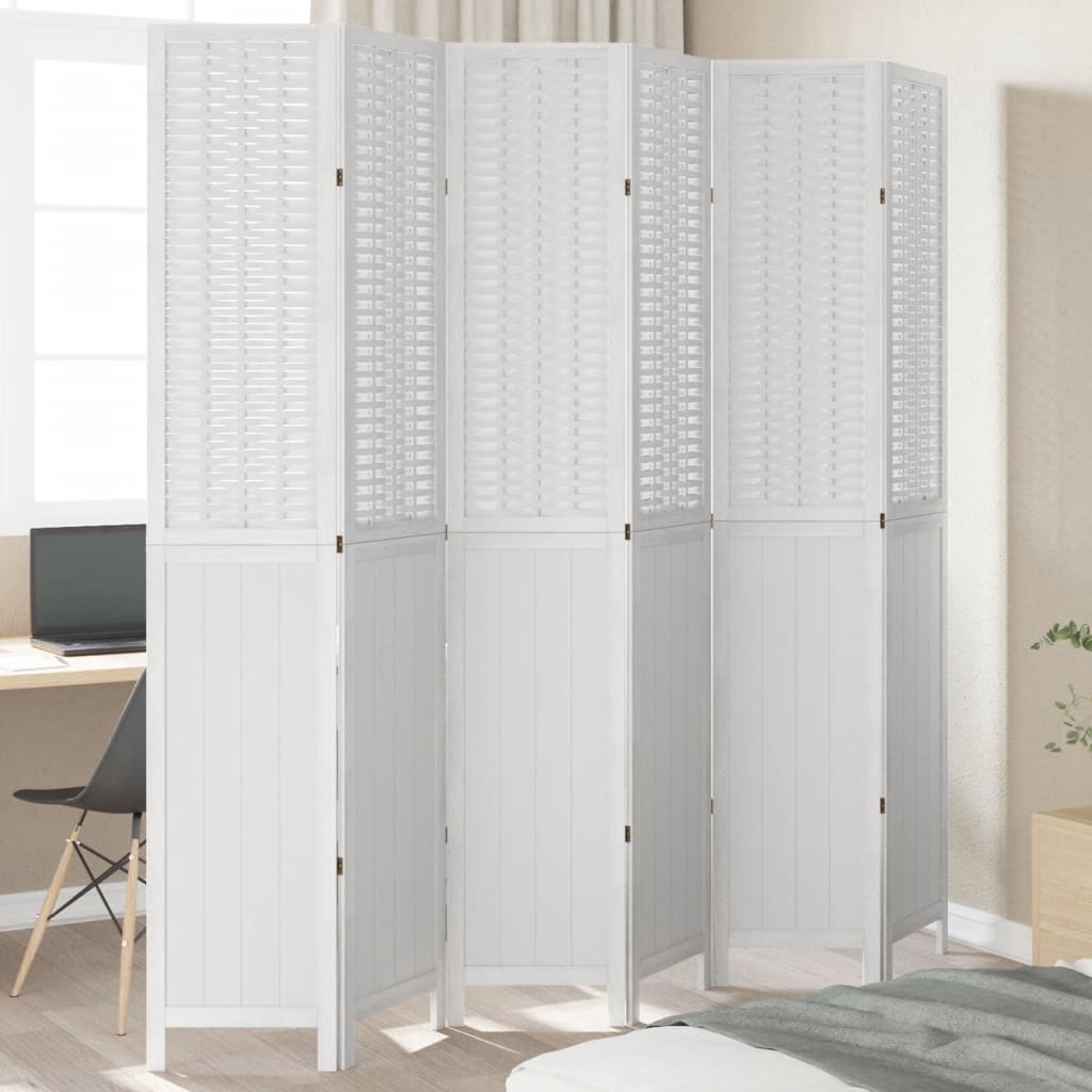 Room Divider 6 Panels White Solid Wood Paulownia - All Things Good