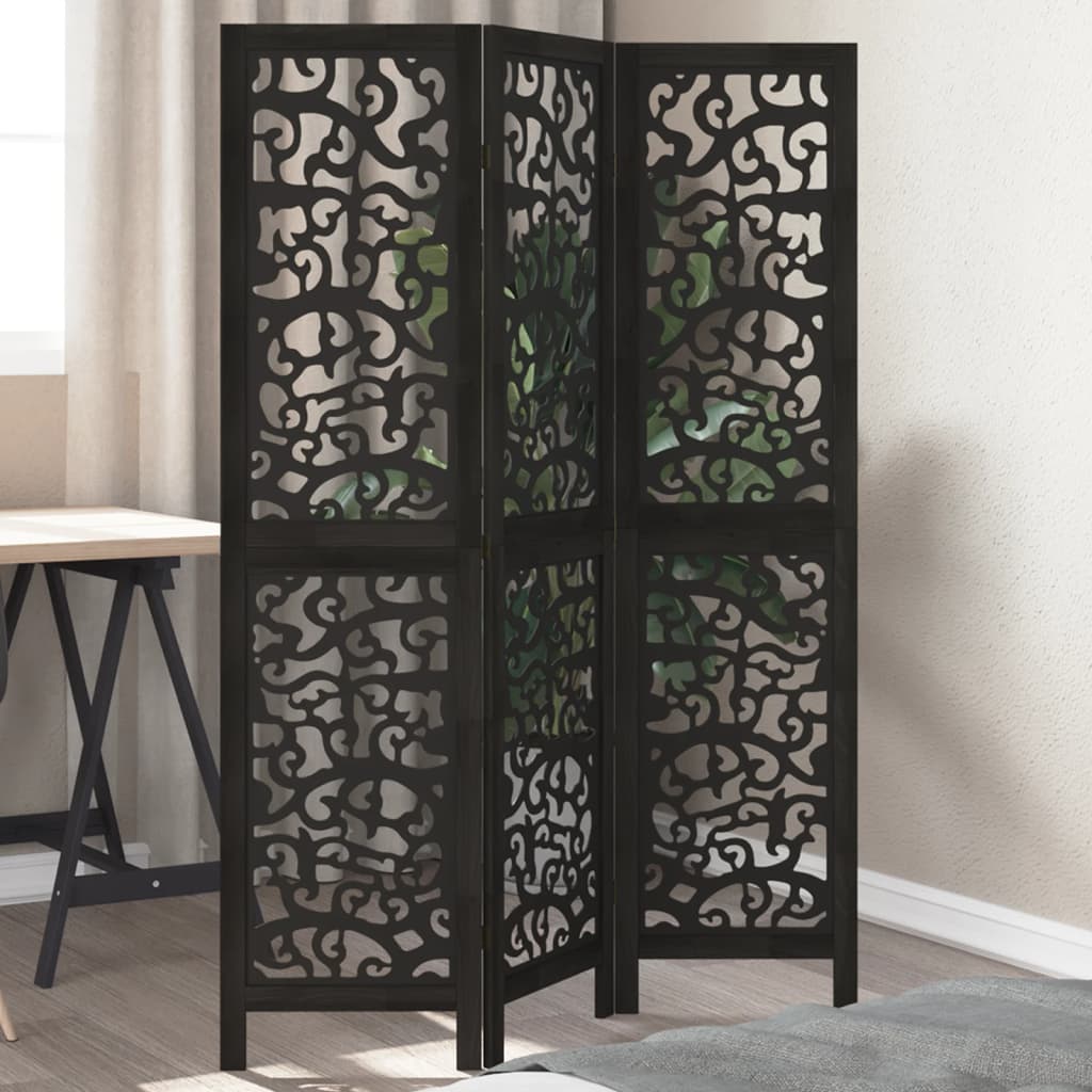 Room Divider 3 Panels Black Solid Wood Paulownia - Unbeatable Bargains