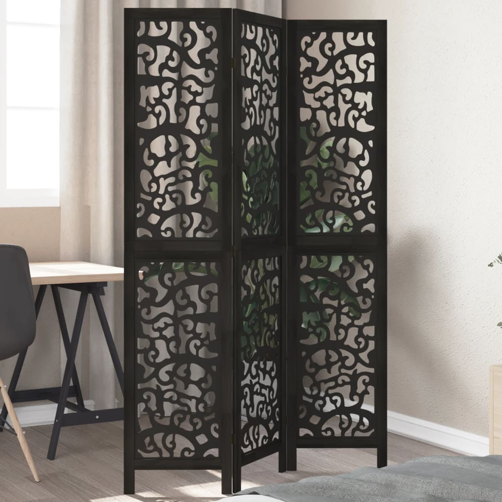 Room Divider 3 Panels Black Solid Wood Paulownia - Style and Chic