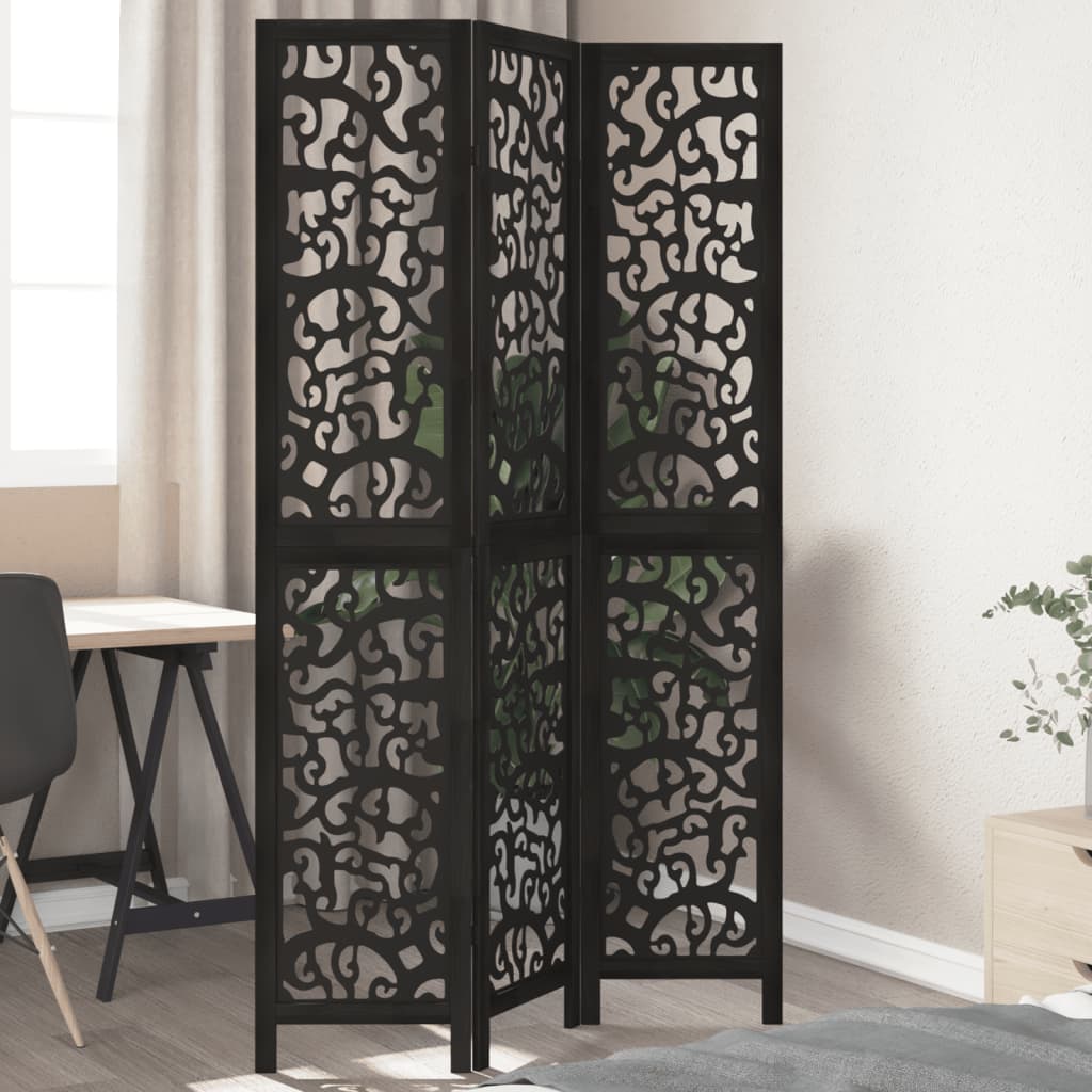 Room Divider 3 Panels Black Solid Wood Paulownia - vid-358751 - Charlotte Dunes