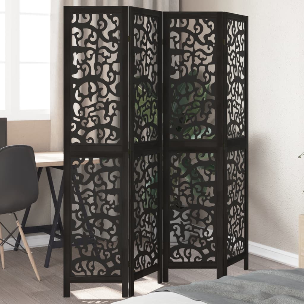 Room Divider 4 Panels Black Solid Wood Paulownia - vid-358754 - Charlotte Dunes
