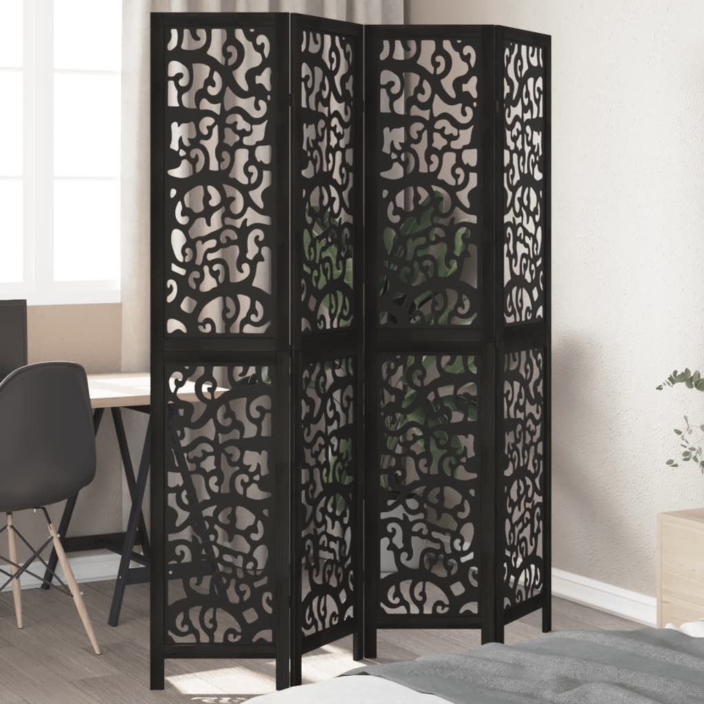 Room Divider 4 Panels Black Solid Wood Paulownia - vid-358755 - Charlotte Dunes
