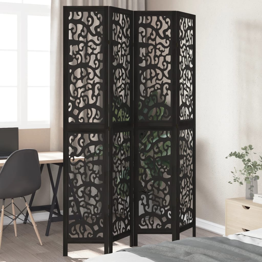 Room Divider 4 Panels Black Solid Wood Paulownia - vid-358756 - Charlotte Dunes