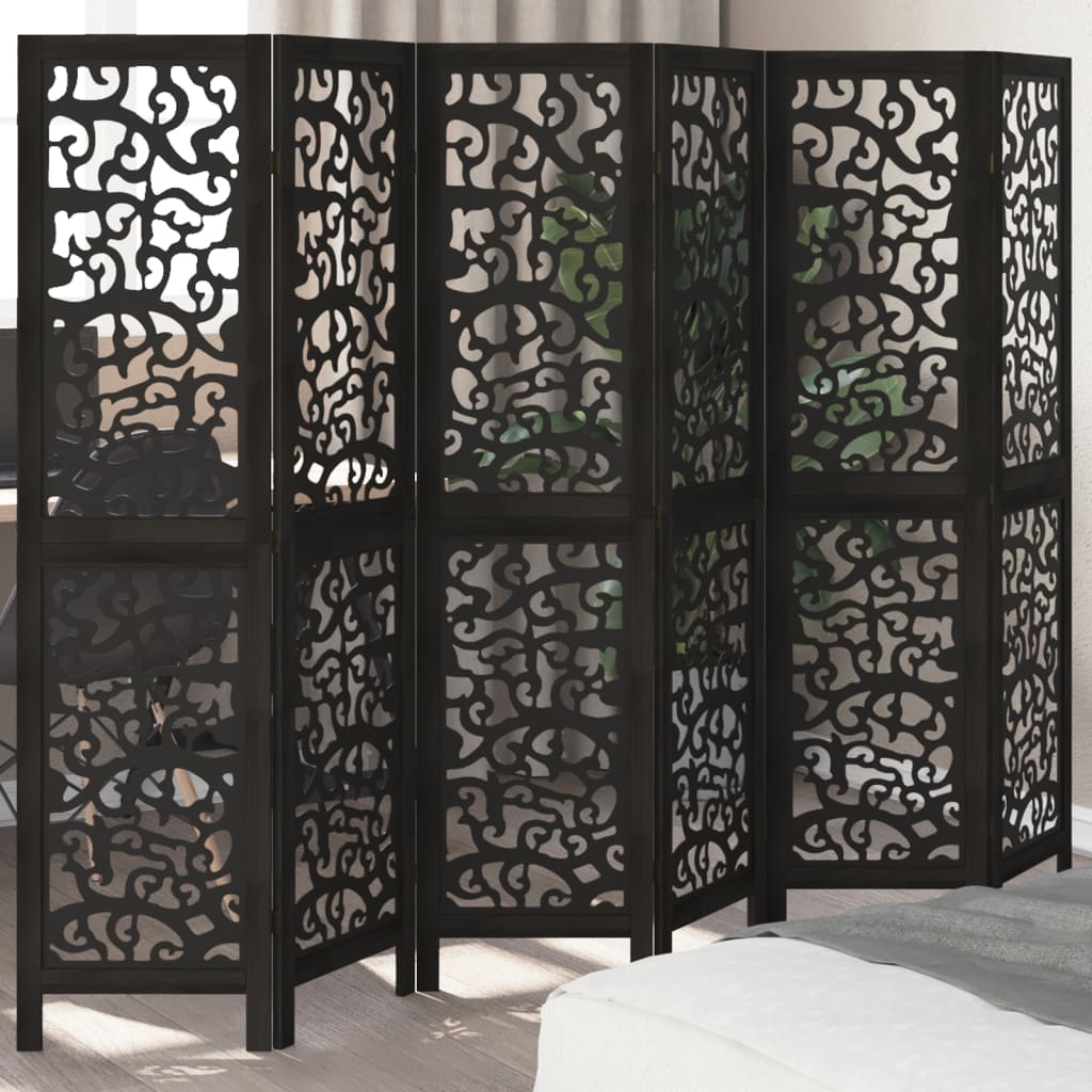 Room Divider 6 Panels Black Solid Wood Paulownia - vid-358761 - Charlotte Dunes