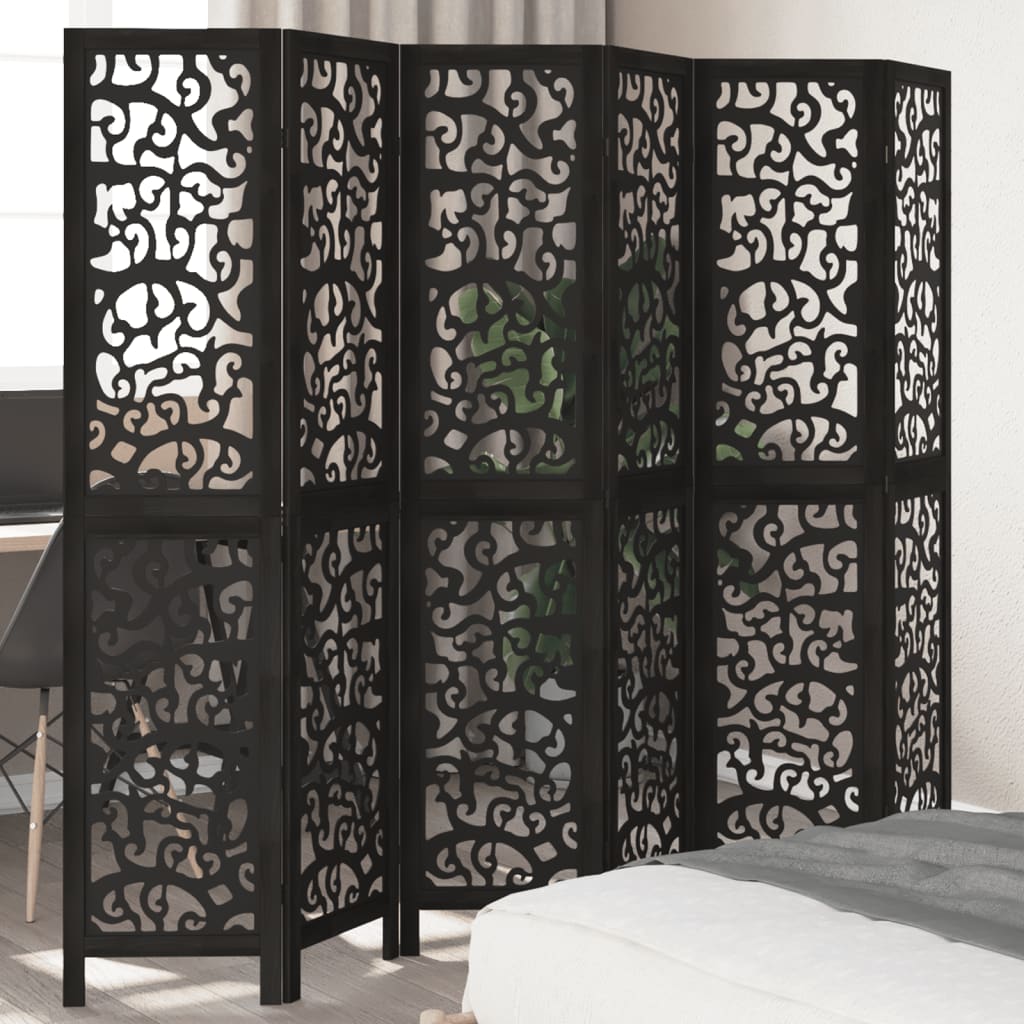 Room Divider 6 Panels Black Solid Wood Paulownia - vid-358762 - Charlotte Dunes
