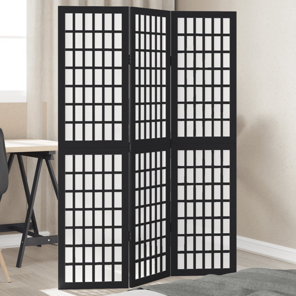 Room Divider 3 Panels Black Solid Wood Paulownia - Decor Base