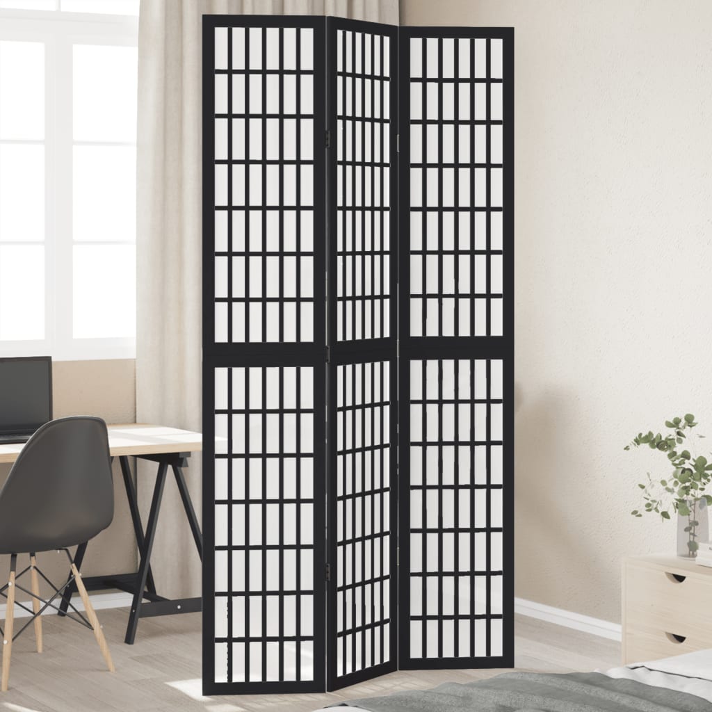 Room Divider 3 Panels Black Solid Wood Paulownia - vid-358768 - Charlotte Dunes