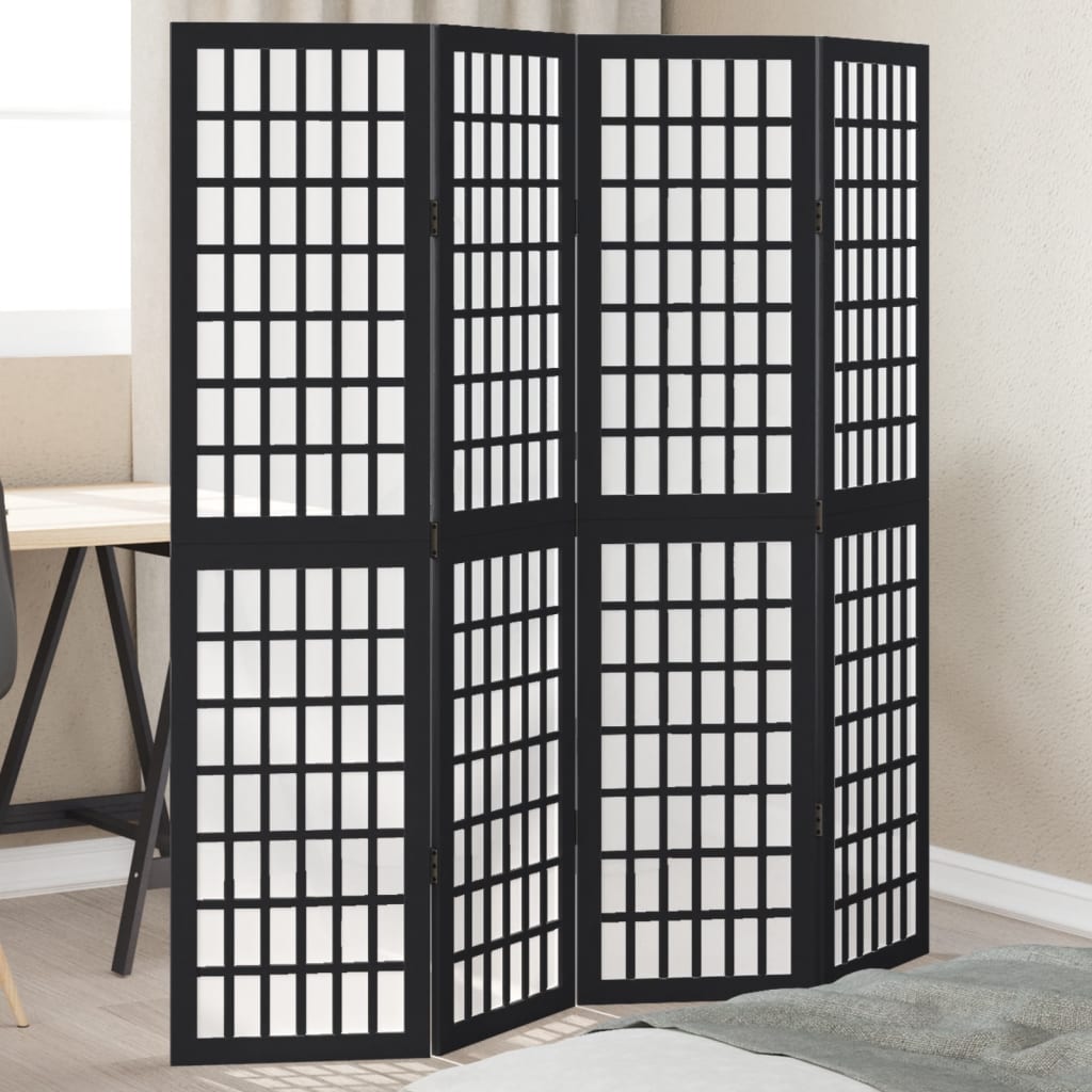 Room Divider 4 Panels Black Solid Wood Paulownia - vid-358769 - Charlotte Dunes