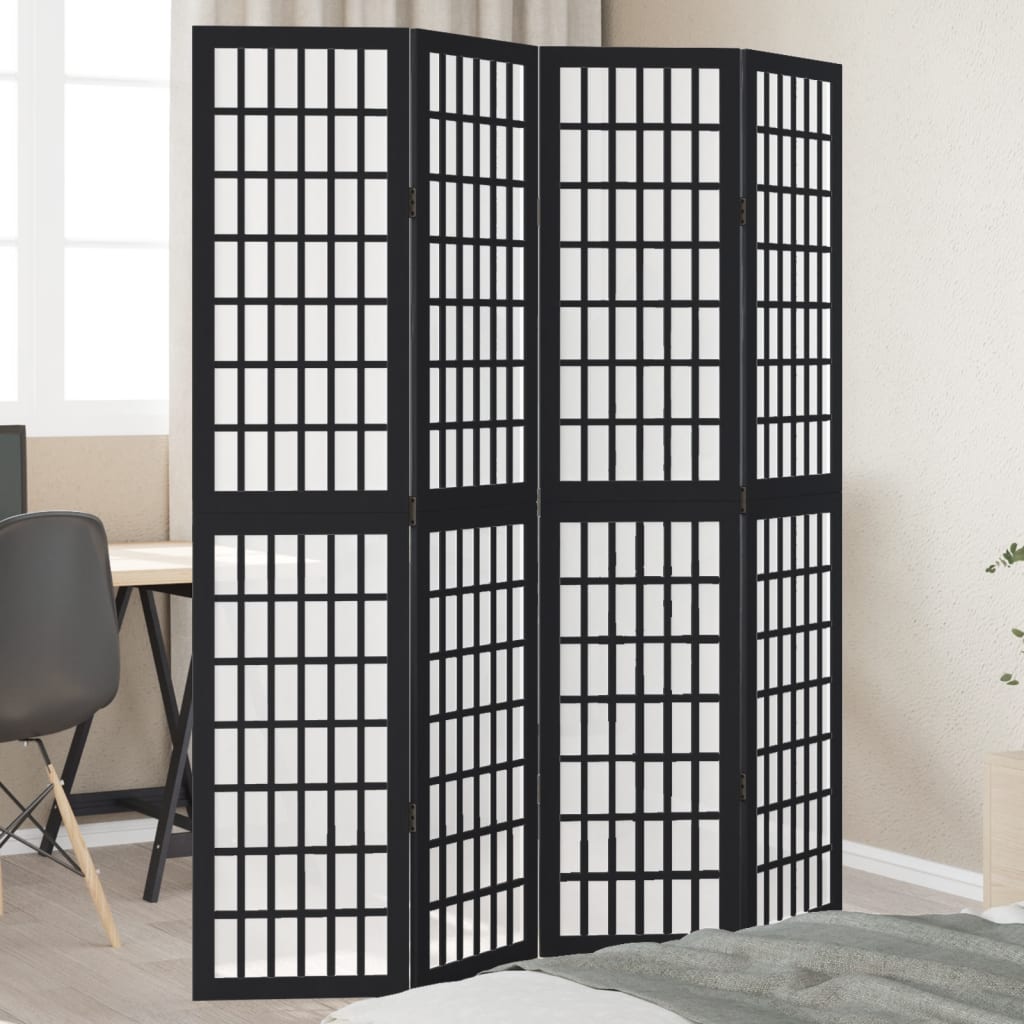 Room Divider 4 Panels Black Solid Wood Paulownia - vid-358770 - Charlotte Dunes