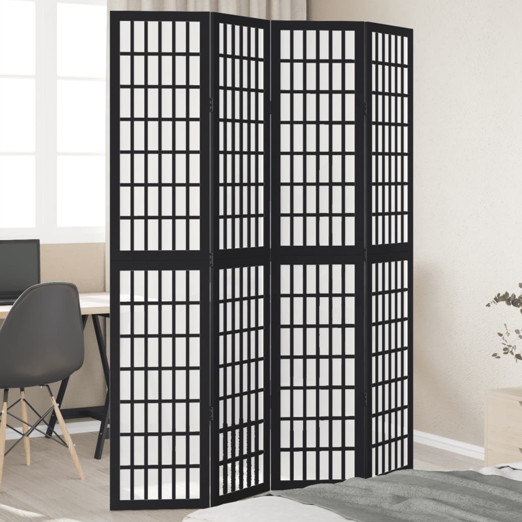 Room Divider 4 Panels Black Solid Wood Paulownia - vid-358771 - Charlotte Dunes