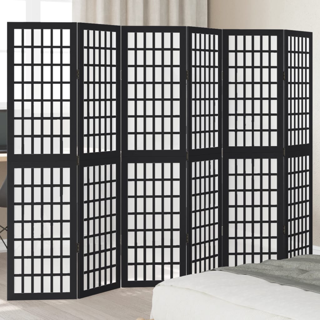Room Divider 6 Panels Black Solid Wood Paulownia - vid-358777 - Charlotte Dunes