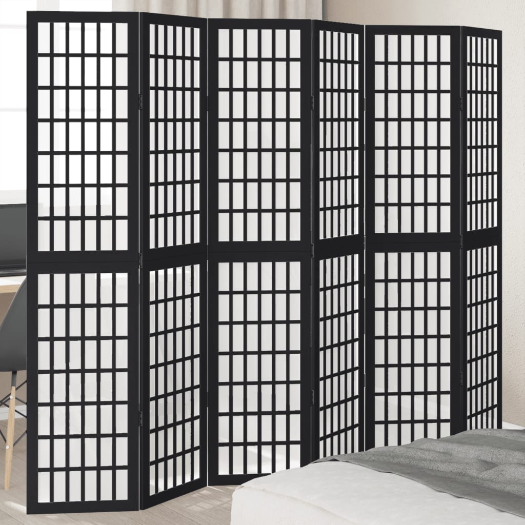 Room Divider 6 Panels Black Solid Wood Paulownia - vid-358778 - Charlotte Dunes