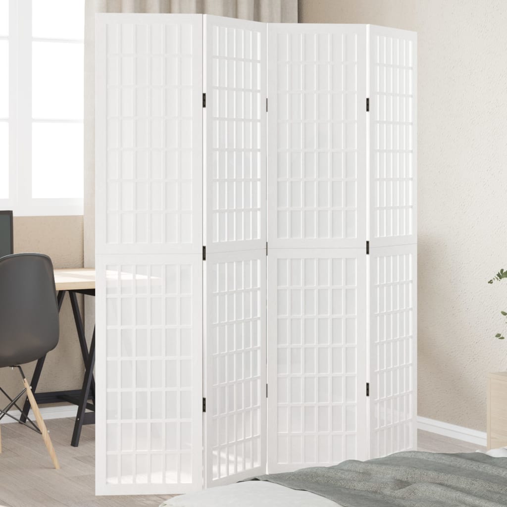 Room Divider 4 Panels White Solid Wood Paulownia - vid-358786 - Charlotte Dunes