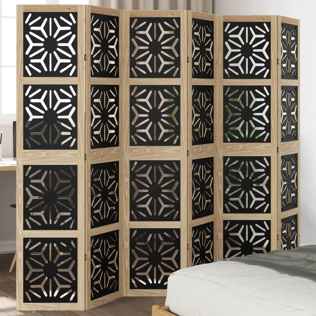 Room Divider 6 Panels Brown and Black Solid Wood Paulownia - Charlotte Dunes
