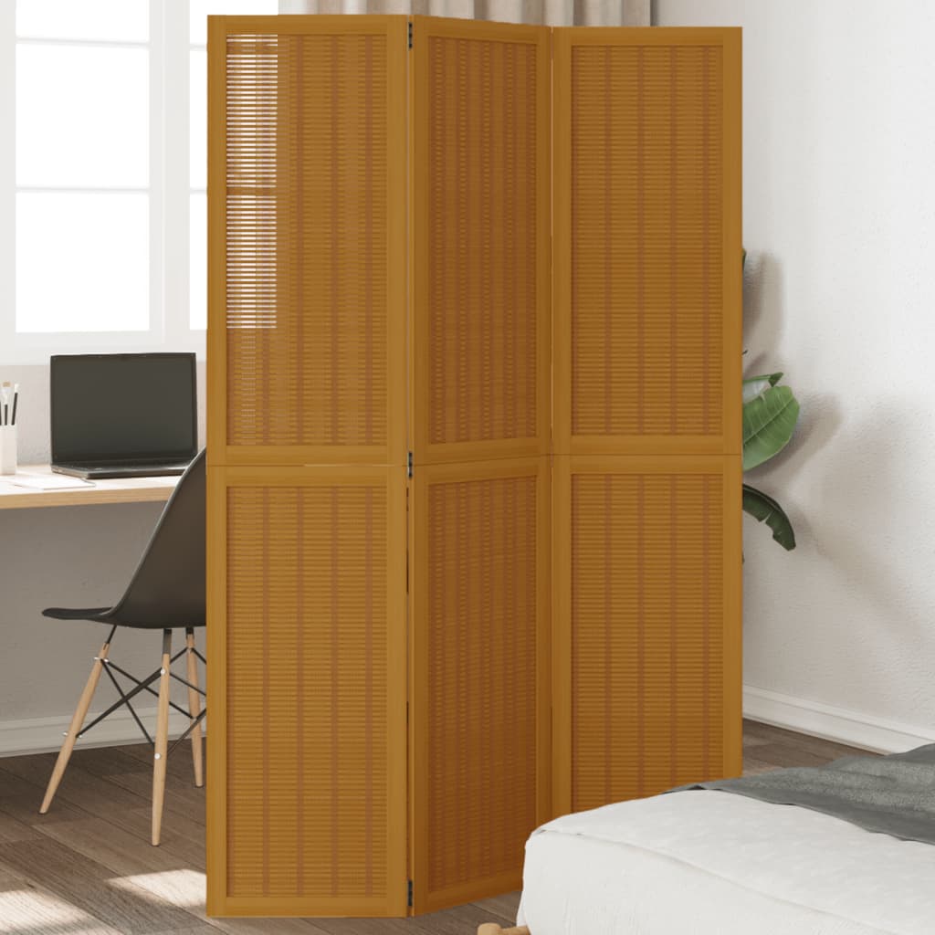 Room Divider 3 Panels Brown Solid Wood Paulownia - vid-358814 - Charlotte Dunes