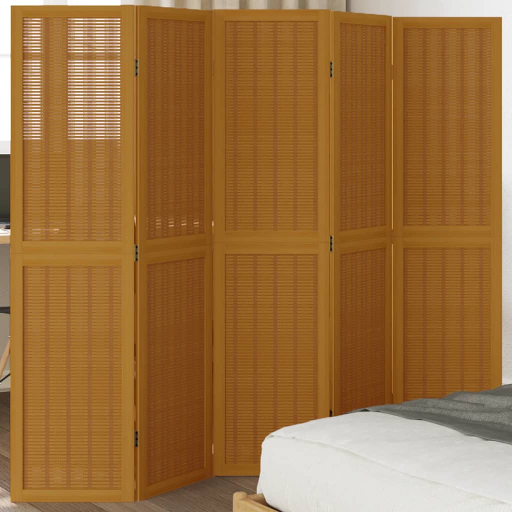Room Divider 5 Panels Brown Solid Wood Paulownia - vid-358821 - Charlotte Dunes