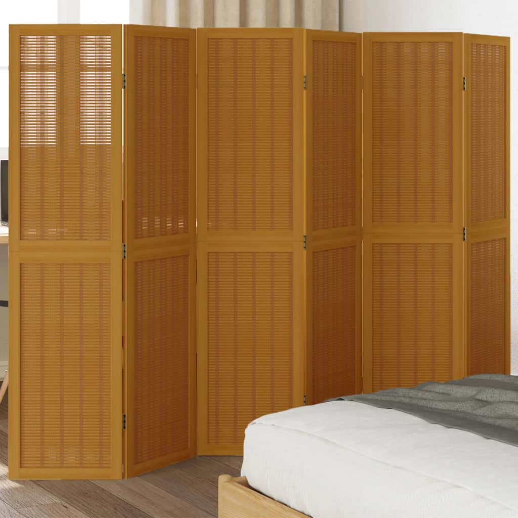 Room Divider 6 Panels Brown Solid Wood Paulownia - vid-358825 - Charlotte Dunes