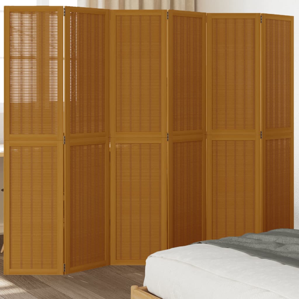 Room Divider 6 Panels Brown Solid Wood Paulownia - vid-358826 - Charlotte Dunes