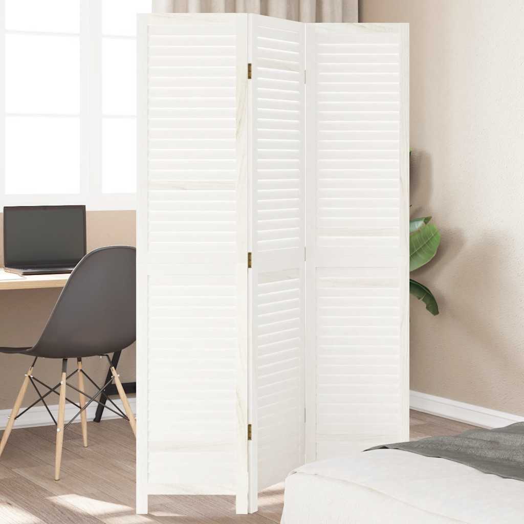 Room Divider 3 Panels White Solid Wood Paulownia - Sid & Sam