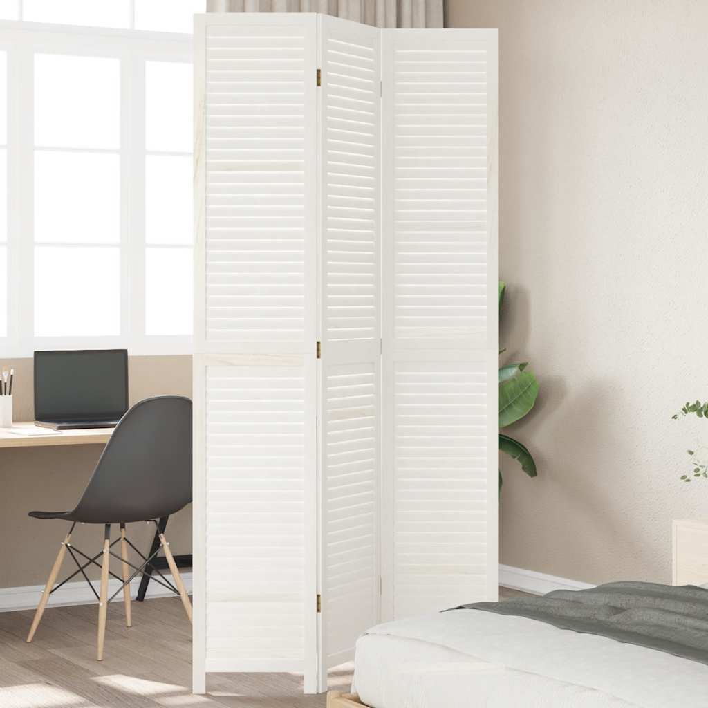 Room Divider 3 Panels White Solid Wood Paulownia - Direct Imports