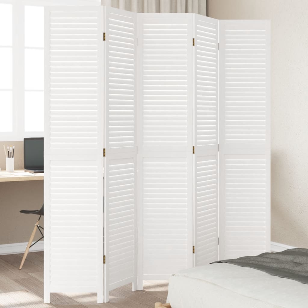 Room DividerÂ 5 Panels White Solid Wood Paulownia - The Home Maker