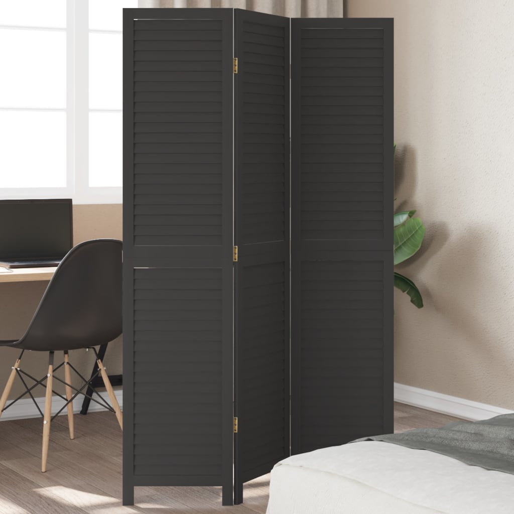Room DividerÂ 3 Panels Black Solid Wood Paulownia - Merkel Designers