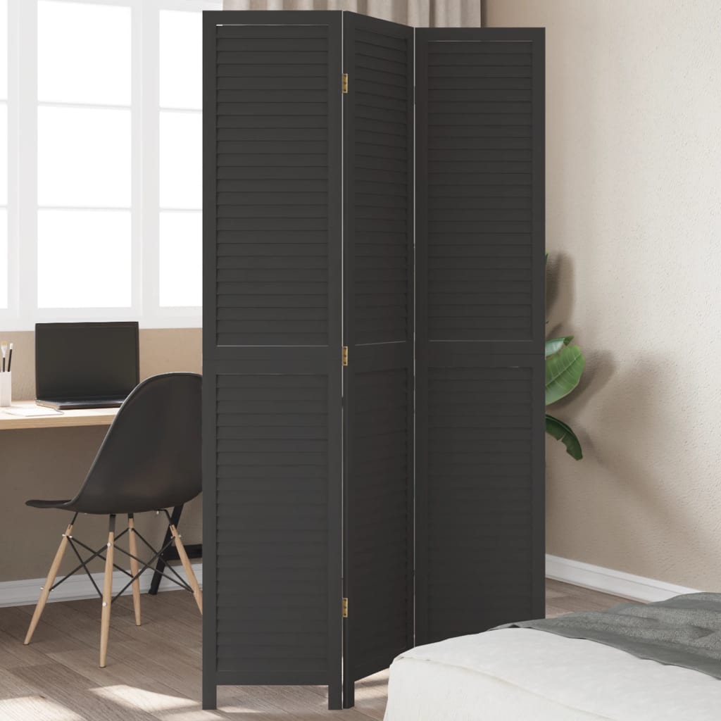 Room DividerÂ 3 Panels Black Solid Wood Paulownia - The Home Maker