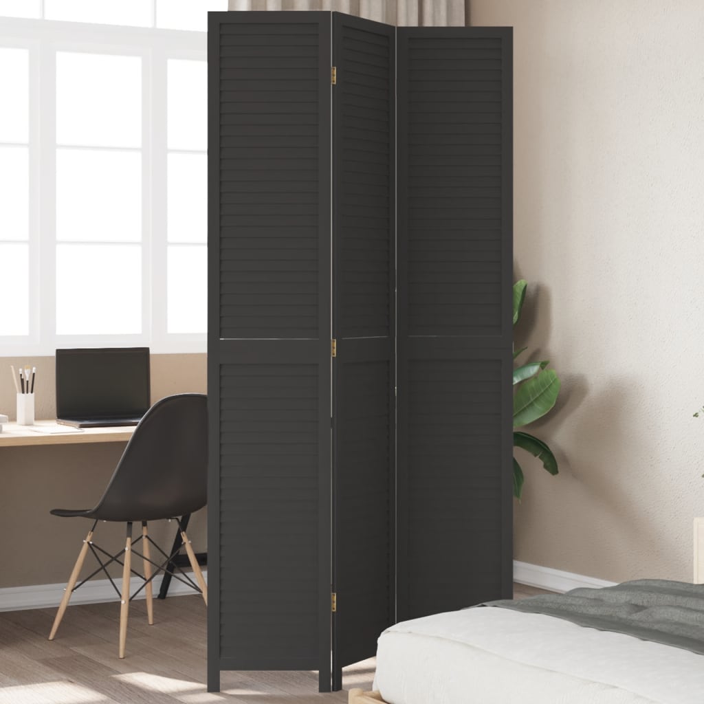 Room DividerÂ 3 Panels Black Solid Wood Paulownia - All Things Good