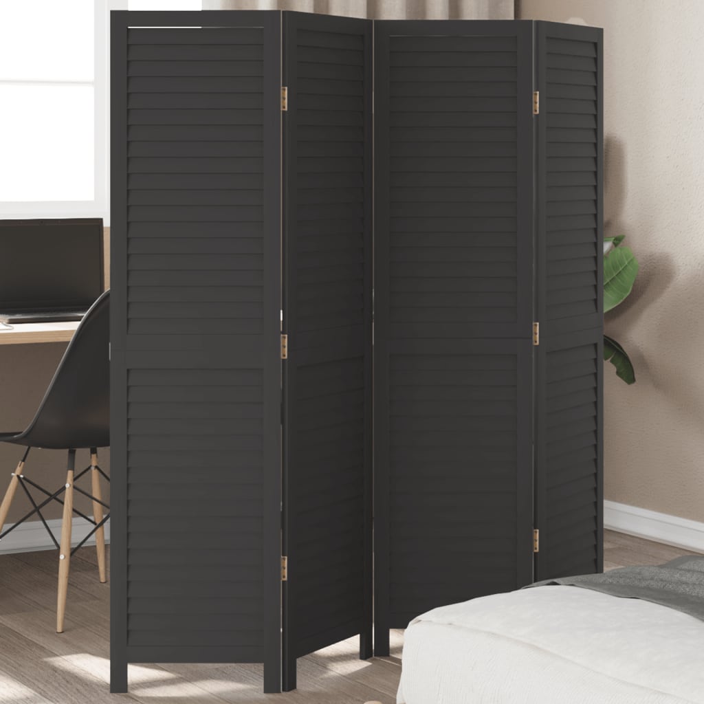 Room DividerÂ 4 Panels Black Solid Wood Paulownia - Style and Chic