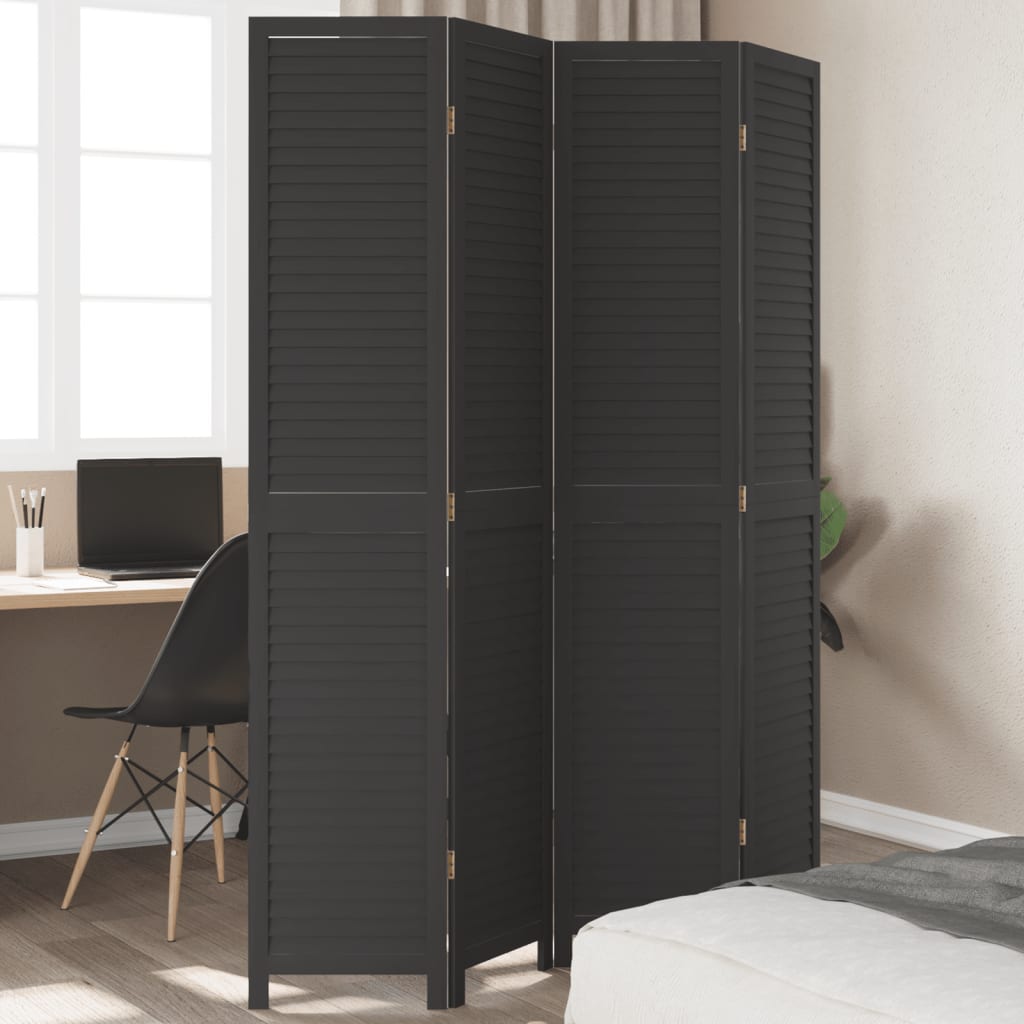Room DividerÂ 4 Panels Black Solid Wood Paulownia - The Home Maker