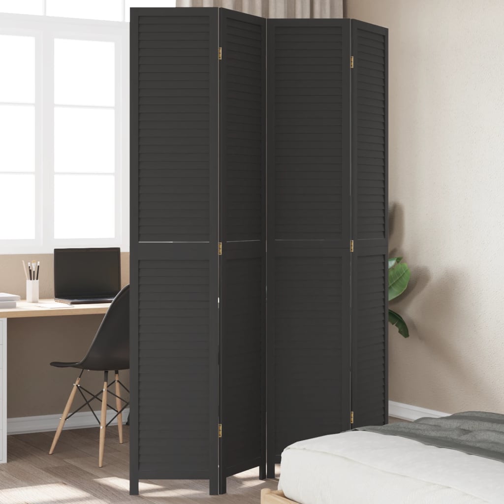 Room DividerÂ 4 Panels Black Solid Wood Paulownia - Merkel Designers