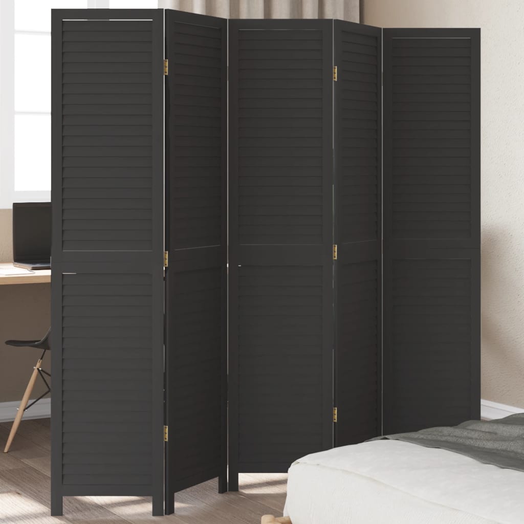Room DividerÂ 5 Panels Black Solid Wood Paulownia - Style and Chic