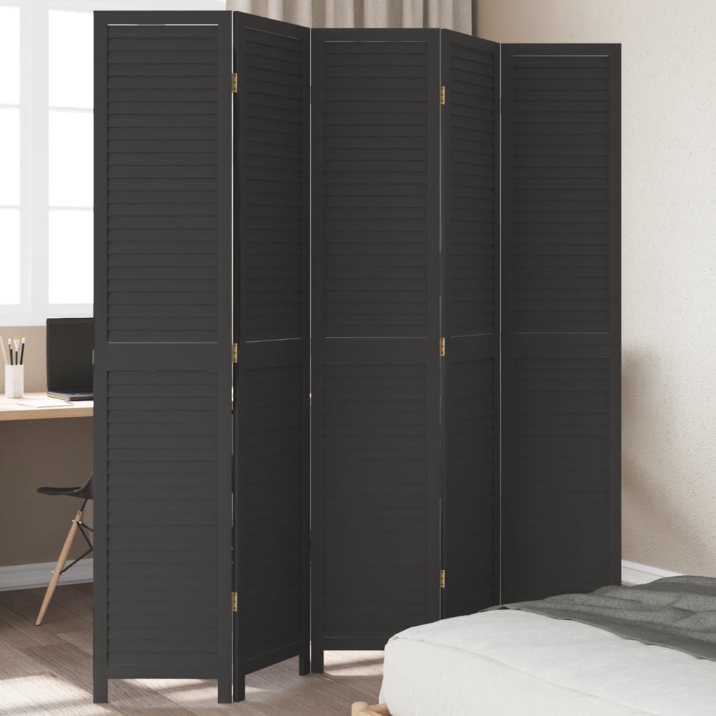 Room DividerÂ 5 Panels Black Solid Wood Paulownia - All Things Good