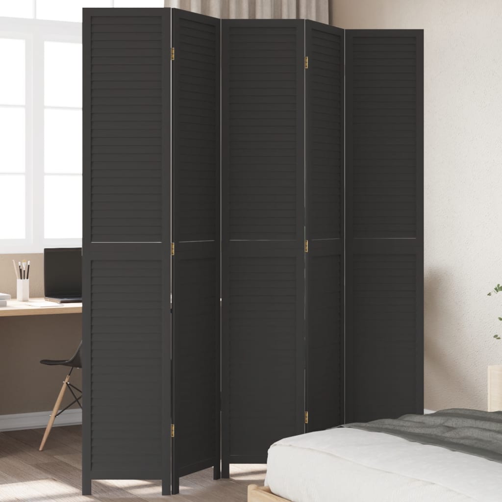 Room DividerÂ 5 Panels Black Solid Wood Paulownia - Style and Chic