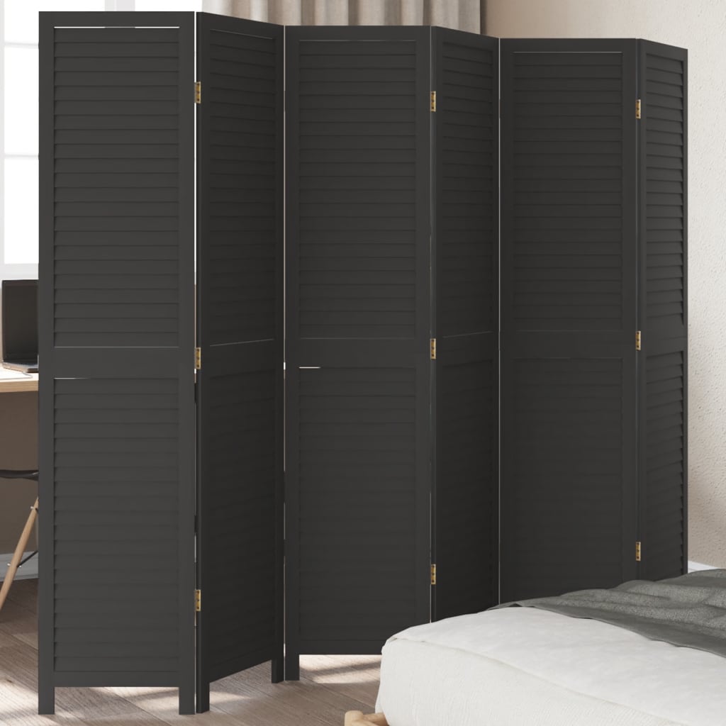 Room DividerÂ 6 Panels Black Solid Wood Paulownia - The Home Maker