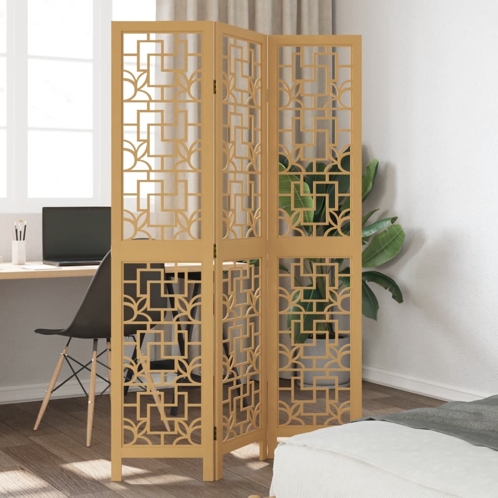 Room Divider 3 Panels Brown Solid Wood Paulownia - vid-358862 - Charlotte Dunes